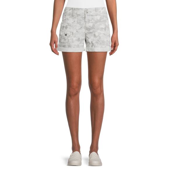 Time And Tru Size 8 Camo Print Utility Shorts Gray Cotton Blend - Picture 1 of 6
